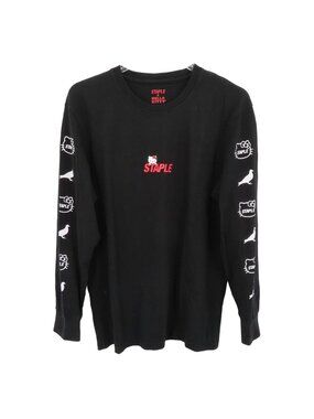 Staple x Hello Kitty Mens Medium Black Crew Neck Long Sleeve Tee T Shirt Black